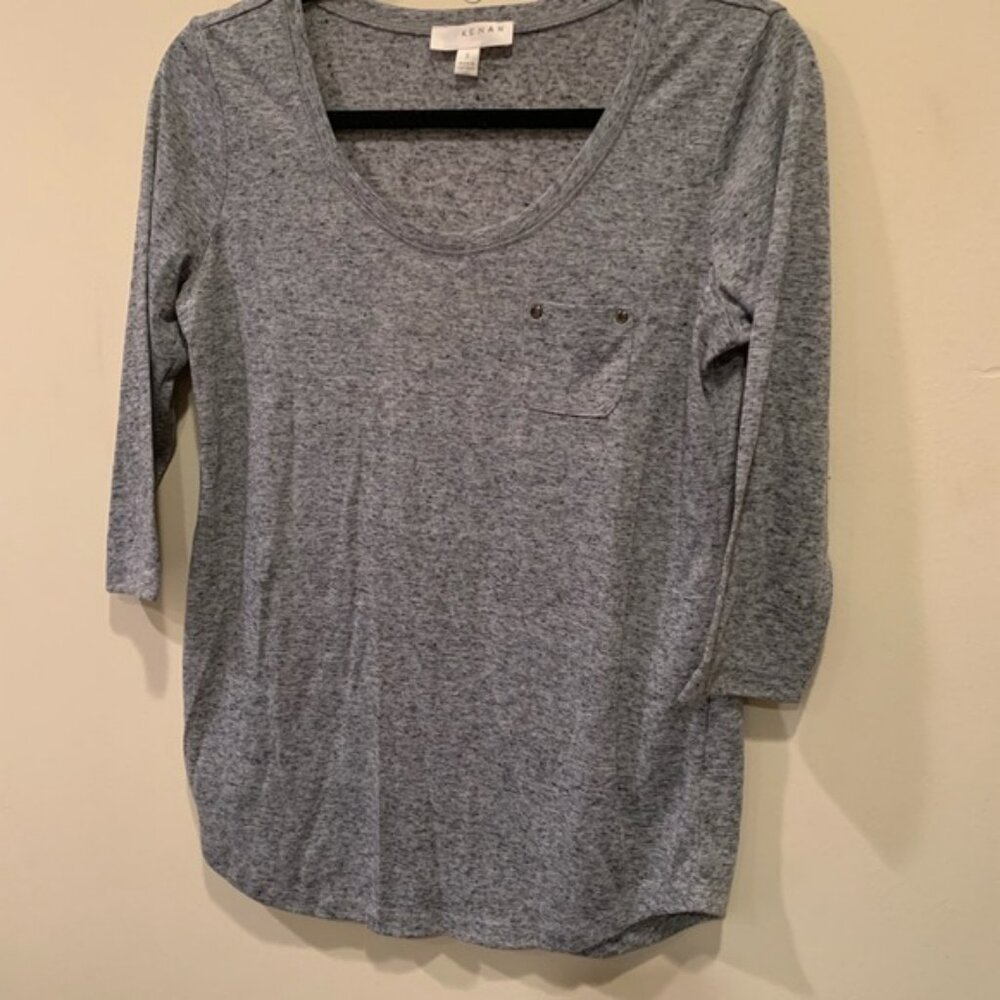 💙 Grey 3/4 Length Sleeve Top with Chest Pocket